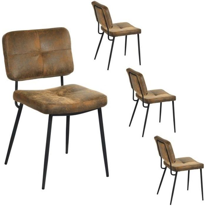 Lot de 4 chaises de salle à manger style industriel rembourrées en suède  Couleur marron Meubles Cosy