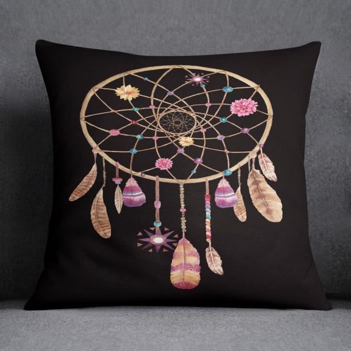 Housses De Coussin Attrape Reve Carree En Coton Et Lin Tres Bonne Qualite 3d Effect 60x60cm Cdiscount Maison