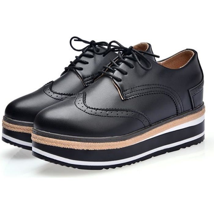 Baskets Lacets KIANII Mode Feminine Noir Cuir Plat