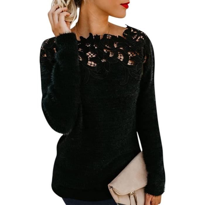 Pull noir 2025 dentelle femme