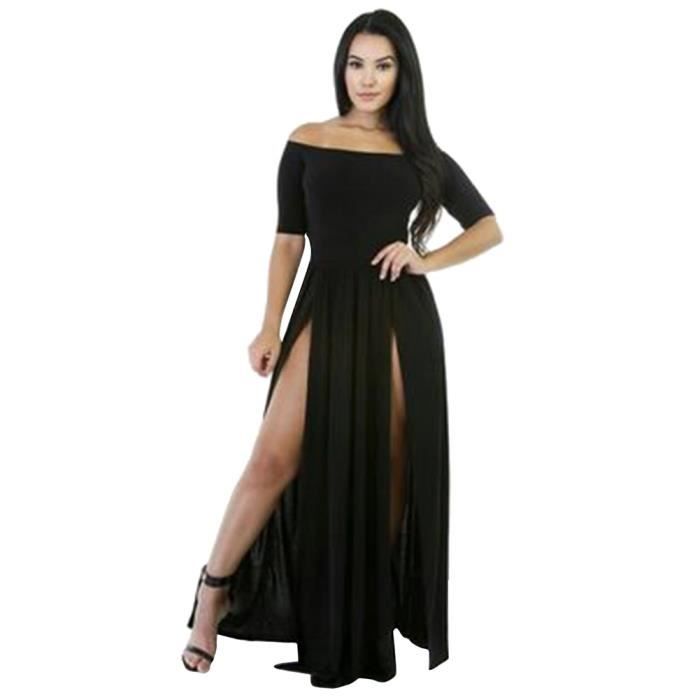 Tricote Une Epaule Mi Manches Haute Fendu Robe Sexy Femmes Banquet Date Dos Nu Robe De Soiree Robe Moulante Type Noir Noir Achat Vente Robe Bientot Le Black Friday Cdiscount