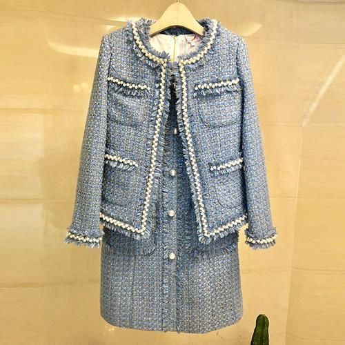 Tweed Robe Costumes Luxe Createur De Mode Femmes 2020 Hiver Perles Laine Blazer Veste Elegant Manteau 2 Pieces Ensemble Bureau Dame Achat Vente Veste Cdiscount