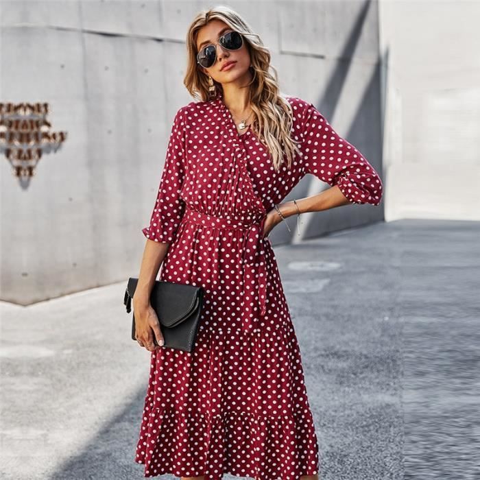 Robe portefeuille rouge à pois discount