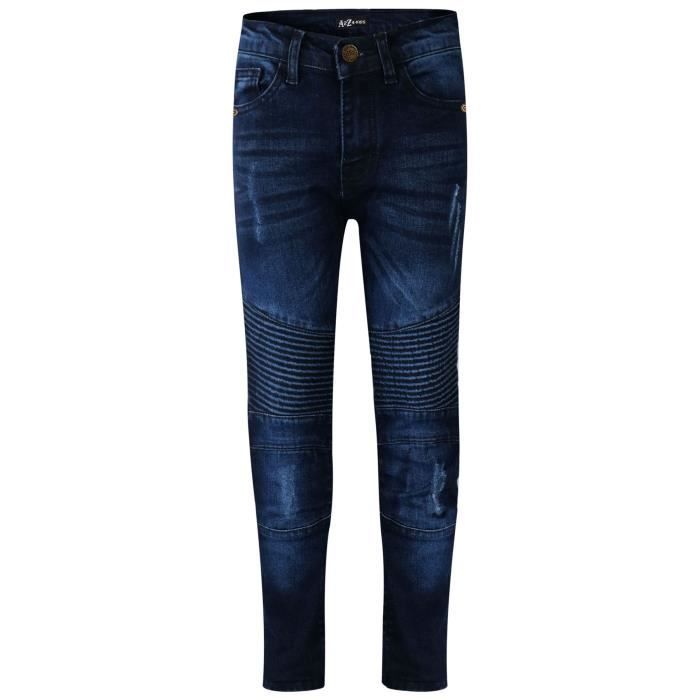 Enfants Garcons Extensible Jeans Dechire Genou Panneaux Drapes Denim Maigre Coupe Slim Motard pantalon 5 14 Ans Dark bleu Cdiscount Pret a Porter