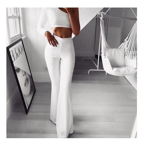 Pantalon large blanc taille hot sale haute