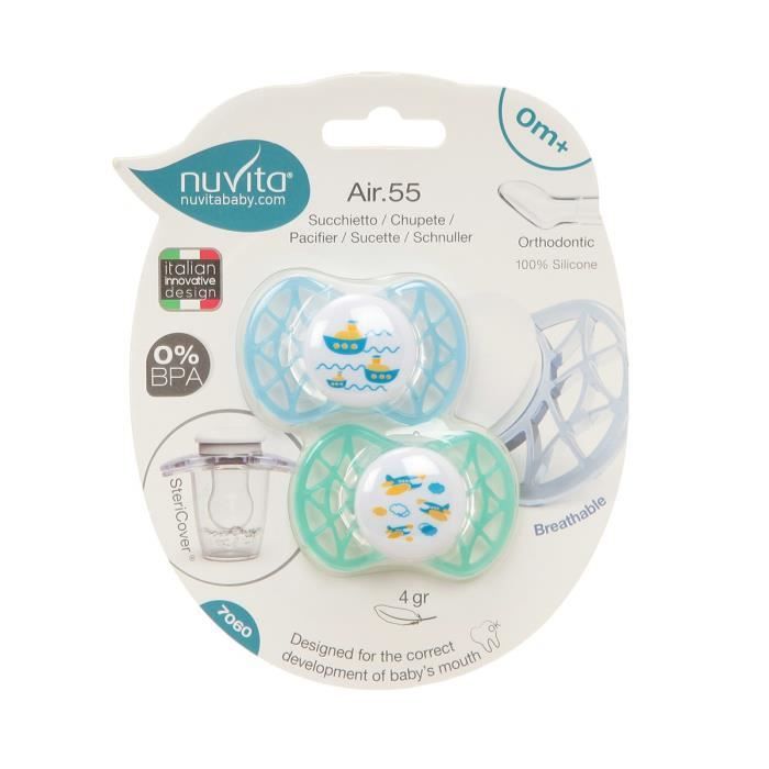 Tommee tippee 2-pack ctn c-air 0-3m sucettes-bleu//vert design pour garçons