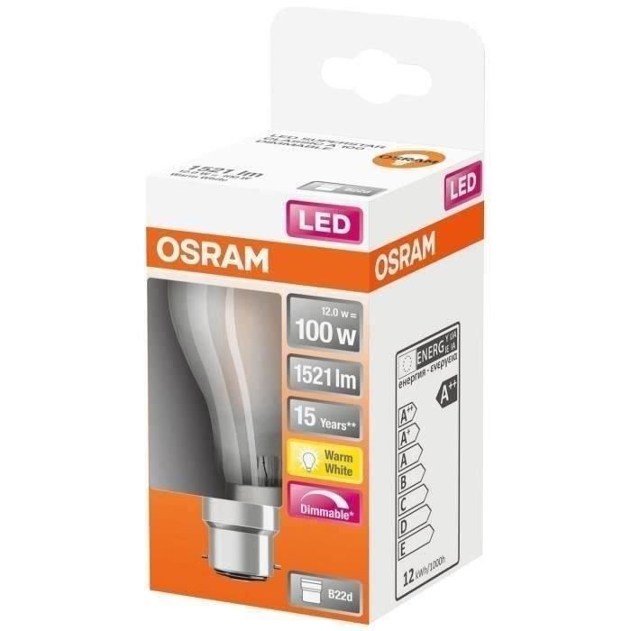 Ampoule LED OSRAM - Verre dépoli variable 12W b22 1521lm 2700K chaud