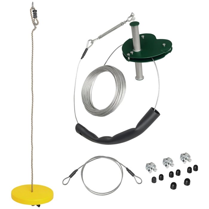 Kits de tyroliennes pour enfants - Outsunny - 6-10 ans poignée antidérapante corde réglable capacité max. 80 kg - acier - jaune