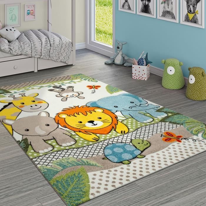 Tapis Chambre Enfant Adorable Joyeux Zoo Animaux Jungle Effet 3d En Vert 80x150 Cm Cdiscount Maison