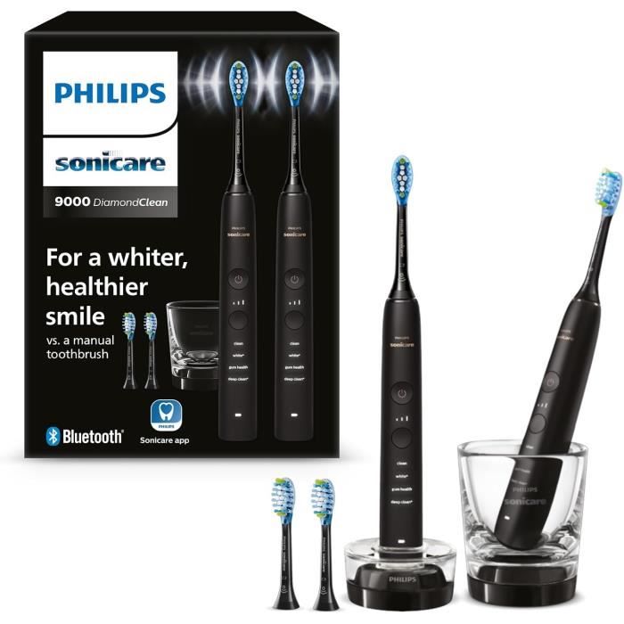 Philips Sonicare DiamondClean 9000 Brosse à dents électrique avec application lot de deux capteur de pression verre de charge n