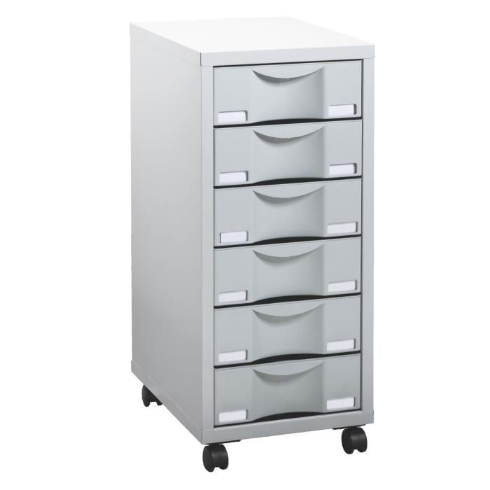 Desserte mobile Polly 6 tiroirs grise