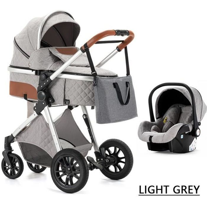 Poussette 3 en 1 Bébé Combinée Siège-Auto Nacelle Trio Réversible Réglable Haute Qualité Roues increvables Canne grey.bazarland30