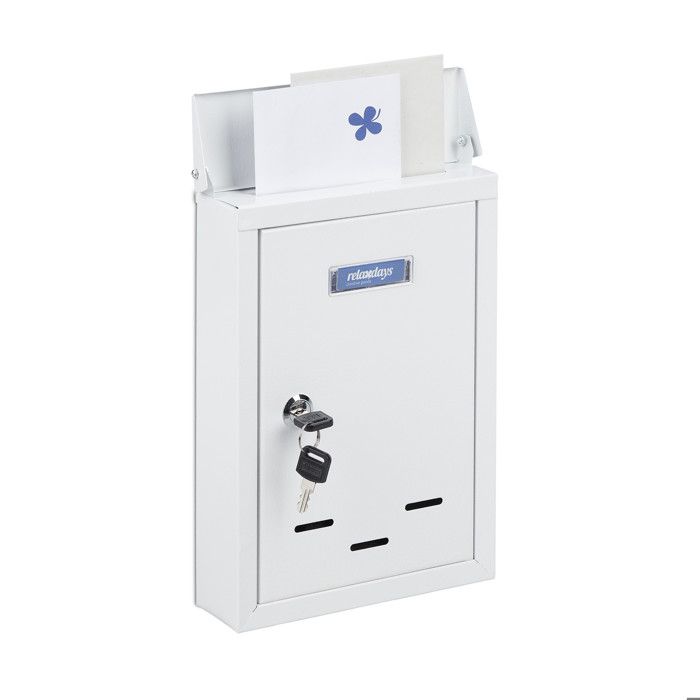 Boîte Aux Lettres Murale Relaxdays - Blanc - 31x36x12 Cm - Avec 4 Clés Et Porte-étiquette - Fente Grand Format