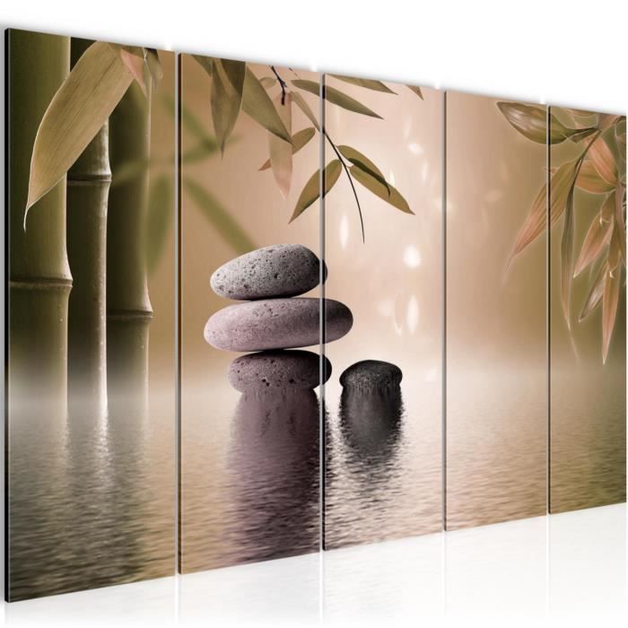 Quadro Tela Non Tessuta Runa Art - Spiaggia Feng Shui Per Soggiorno - Beige E Marrone 50x42 Cm Circa - 2