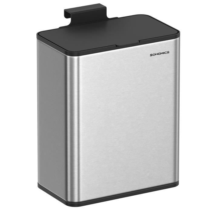 Poubelle de Cuisine Murale 8L pour Déchets Alimentaires sur Porte ou Mur avec Crochets Argent Métallique