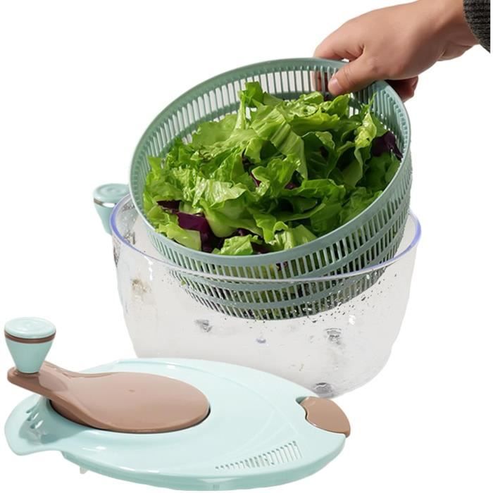 Essoreuse à Salade 3-en-1 - Panier Lavage, égouttoir Et Bol Service - Anti-dérapant - Idéal Familles 3-4 Personnes - Jaune Vif