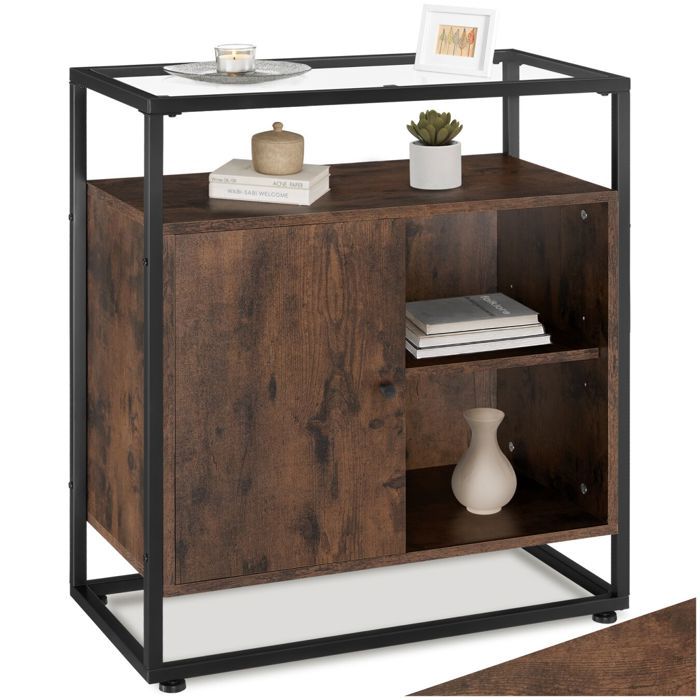 Commode - TECTAKE - Commode CONVENTRY en bois et acier au style industriel avec 2 étagères 70 x 38 x 805 cm - Bois foncé