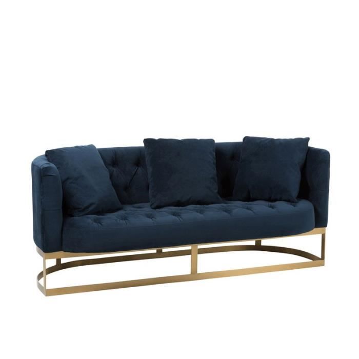 canape velours bleu et pied or aretha l 179 x l 76 x h 74 achat vente canape sofa divan cdiscount