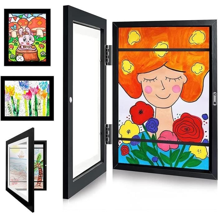 Lot de 2 Cadres A4 pour Dessin Enfant à changer, Éclairage LED et variateur USB, Stockage