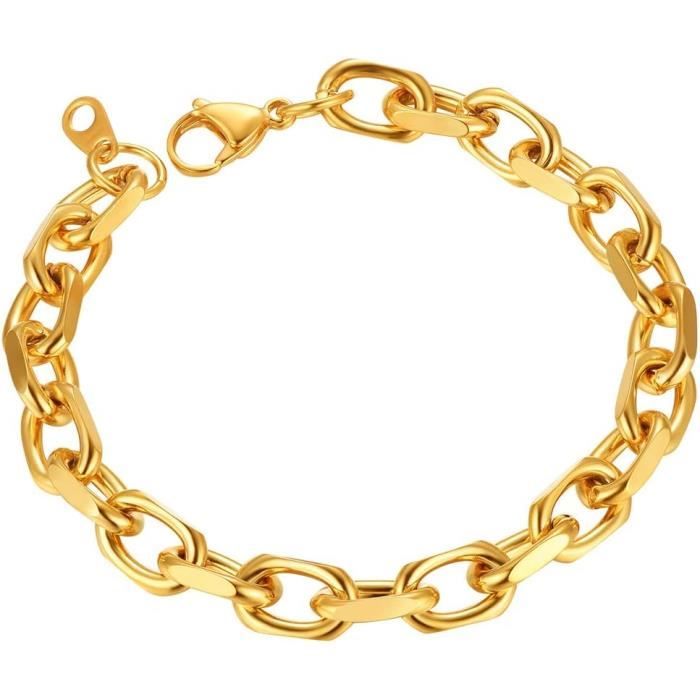 Gourmette Homme OrNoirAcier Inoxydable19Cm21Cm Bracelet Grosse