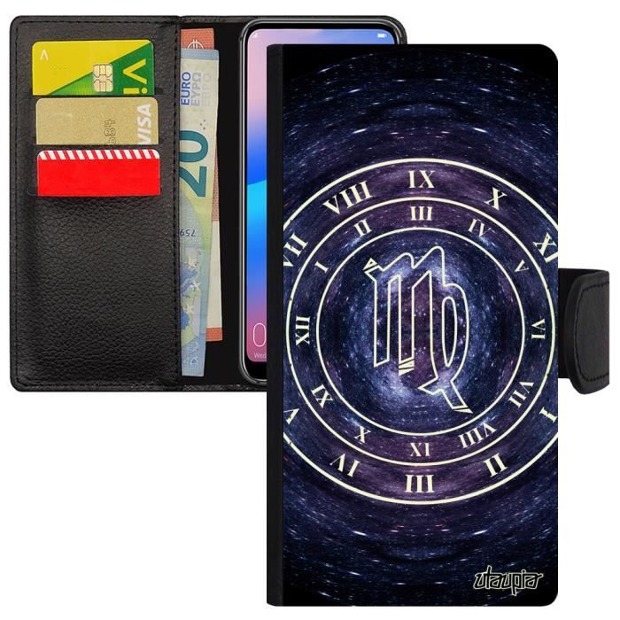 coque a50 cuir porte cartes signe astrologique vierge bleu ciel du zodiaque galaxie aimantee horloge case montre noir samsung galaxy cdiscount telephonie