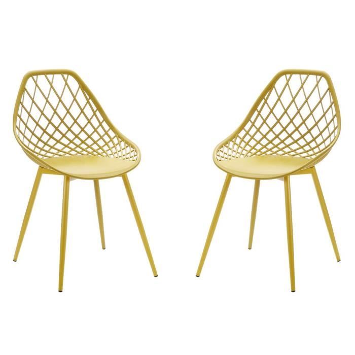 lot de 2 chaises de jardin en polypropylène avec pieds en métal - jaune moutarde - malaga