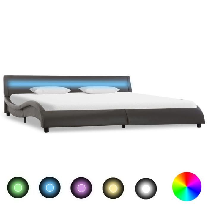 vidaXL Cadre de lit en Cuir synthétique Noir avec Bandeau LED 180 x 200 cm Lit Adulte