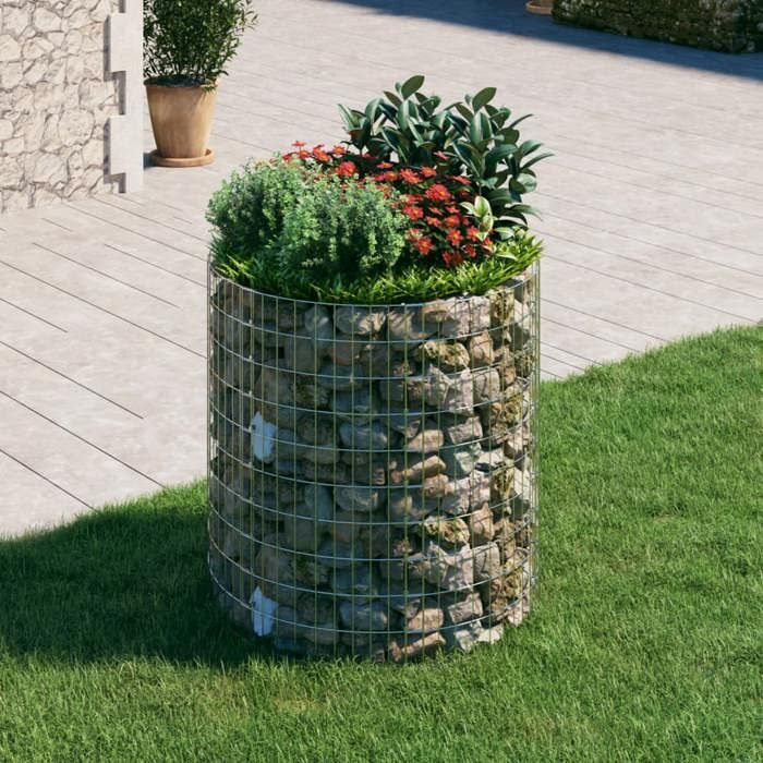 vidaXL Poteau à Gabion Circulaire Panier de Gabion Jardinière de Jardin Bac Plantes Terrasse dExtérieur Acier Galvanisé 152018