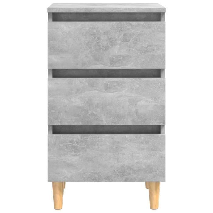 Table de chevet - VINGVO - Gris béton - Bois massif - 3 tiroirs - 40x35x69cm