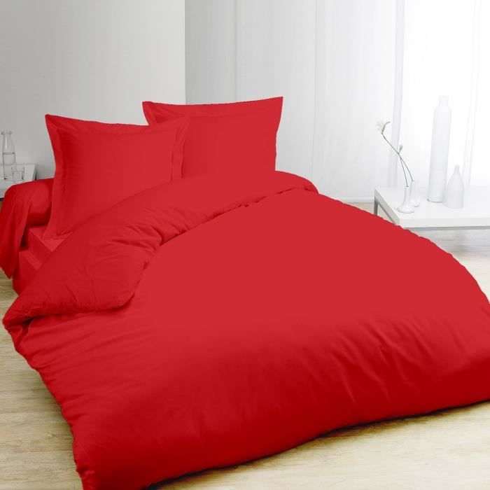 Housse De Couette 200x200 Cm Rouge à Motifs + 2 Taies 65x65 Cm - Parure De Lit En Microfibre - Fermeture Éclair - 3