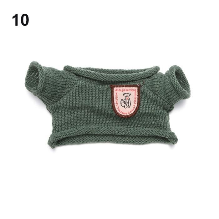 Ensemble De Vêtements Pour Poupées En Peluche 17 Cm - Chapeau, Pull Et Jupe En Coton/lin Gris Marron, Style Mignon