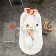 Relaxdays Pont de baignoire extensible bambou tablette de bain salle de bain plateau planche blanc-1