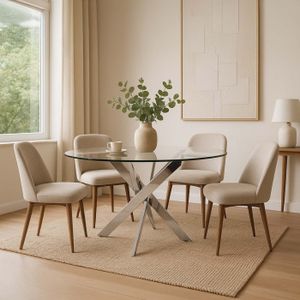 Table à manger design ronde 80 cm avec plateau en verre Puppis | Leroy Merlin