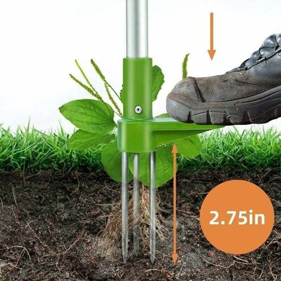 Extracteur De Mauvaises Herbes Avec 3 Griffes En Acier Inoxydable - Outil Jardin Long Manche 100 Cm Et Pédale