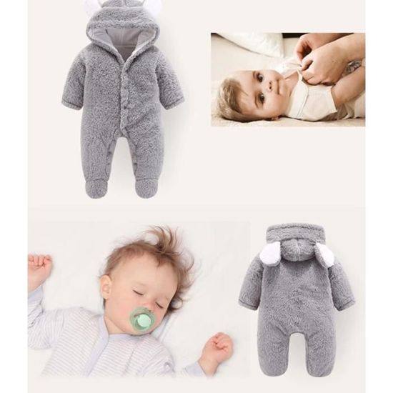 Combinaison Polaire Bébé 0-12 Mois - Une Pièce Avec Capuche, Manches Longues - Pour Nuit, Sortie, Automne/hiver - 10