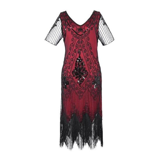 OS Grande taille Vintage des annees 1920 Flapper Tassel Great Gatsby Soiree Cocktail Robe rouge Rouge Cdiscount Pret a Porter