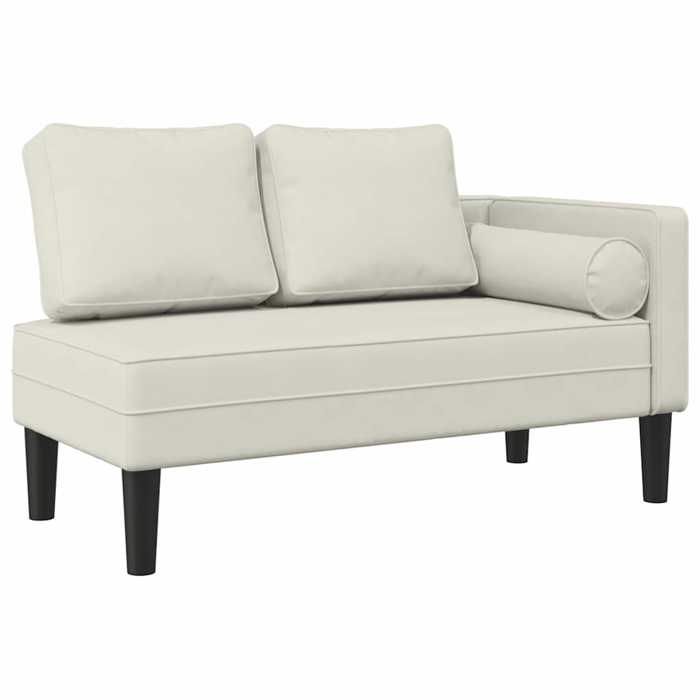 Chaise Longue Rembourrée Velours Crème 2 Places - 141x55.5 Cm - Structure Bois, Mousse HR - VidaXL - 1