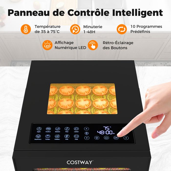 Déshydrateur Alimentaire 5 Plateaux - 160W, Minuterie 48h - Pour Fruits, Viande, Légumes (Blanc)