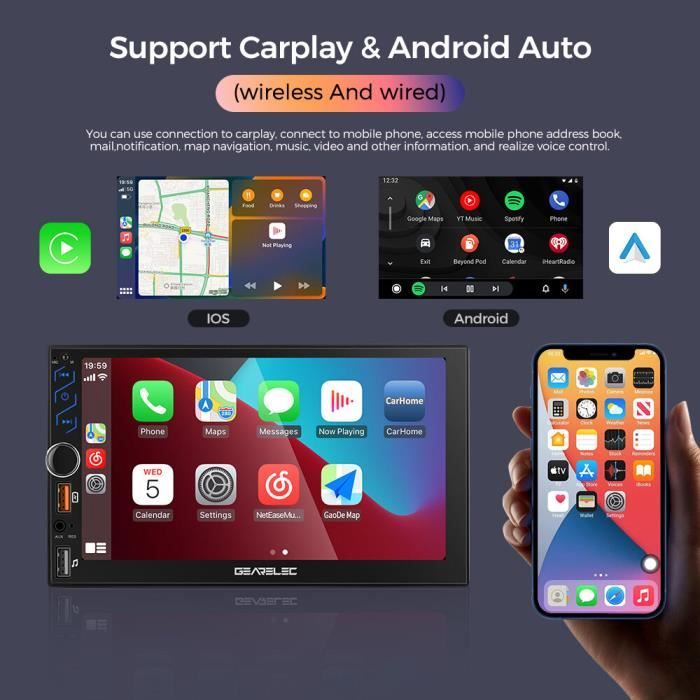 GEARELEC Autoradio Android 7 Pouces avec carplay Android Auto