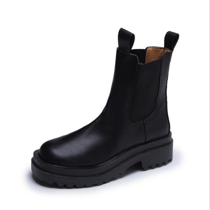 Bottes basses noires pour femme Chelsea boots epaisses Automne mode bottines plateforme