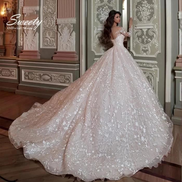 Robe de Marie de Luxe Blanche avec Broderie Tenue de Bal lgante Col Rond et Manches sulf blanc Blanc Cdiscount Pret a Porter
