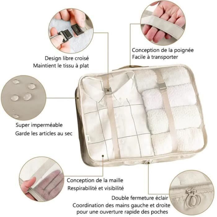 Set De 8 Sacs De Rangement De Voyage - Organisation Efficace Pour Valise Et Sac à Dos - Polyester Avec Mesh Transparent