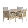 Ensemble table et chaise de jardin 4 places - 1 table carrée et 4 chaises - structure en fer galvanisé - PE Rotin - Naturel-2