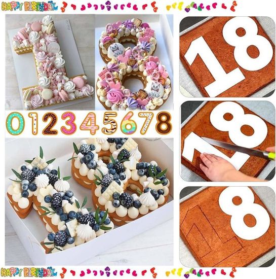 Moules à Number Cake - Lot De 9 Chiffres (0 à 8) - Format 30 Cm (12 Pouces) - Gabarits Réutilisables En PP Alimentaire