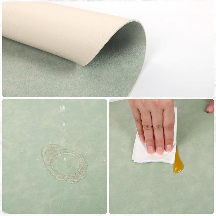 6 Sets De Table Double Face Vert Et Blanc - 33x33 Cm - Cuir Antidérapant, Lavable, Idéal Pour Salle à Manger Ou Cuisine