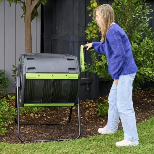 Composteur Rotatif à Double Cellules 180 litres + Chariot récupérateur de  Compost Simplifie & Accélère Le compostage - Cdiscount Jardin