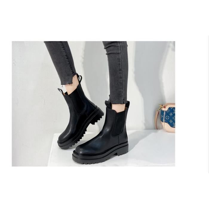 Bottes basses noires pour femme Chelsea boots epaisses Automne mode bottines plateforme