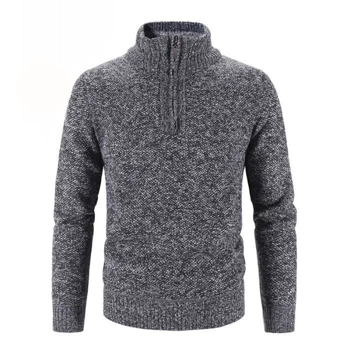 Pull Homme Manche Longue Encolure Zippée FONDUPIN Gris Foncé