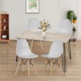 QUIIENCLEE Table à manger carrée en ciment gris foncé H 75 cm + 4Pcs chaises pp Grises claires siège H 41 cm-3