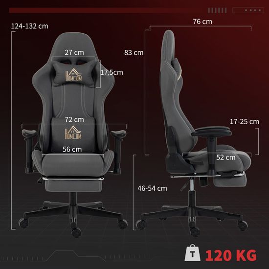 WOLTU Chaise Gaming Respirant en Tissu,Hauteur Réglable,Pivotant à 360°,Fauteuil Gamer,Chaise